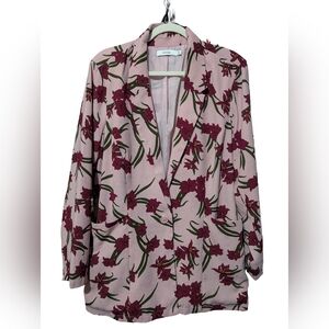 JustFab Pink Floral Blazer with Red Accents Size 3x